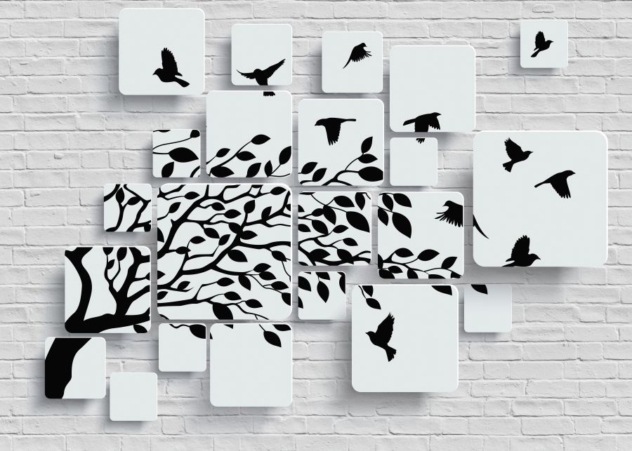 Картина на холсте 3D абстракция стая птиц, арт hd1454301