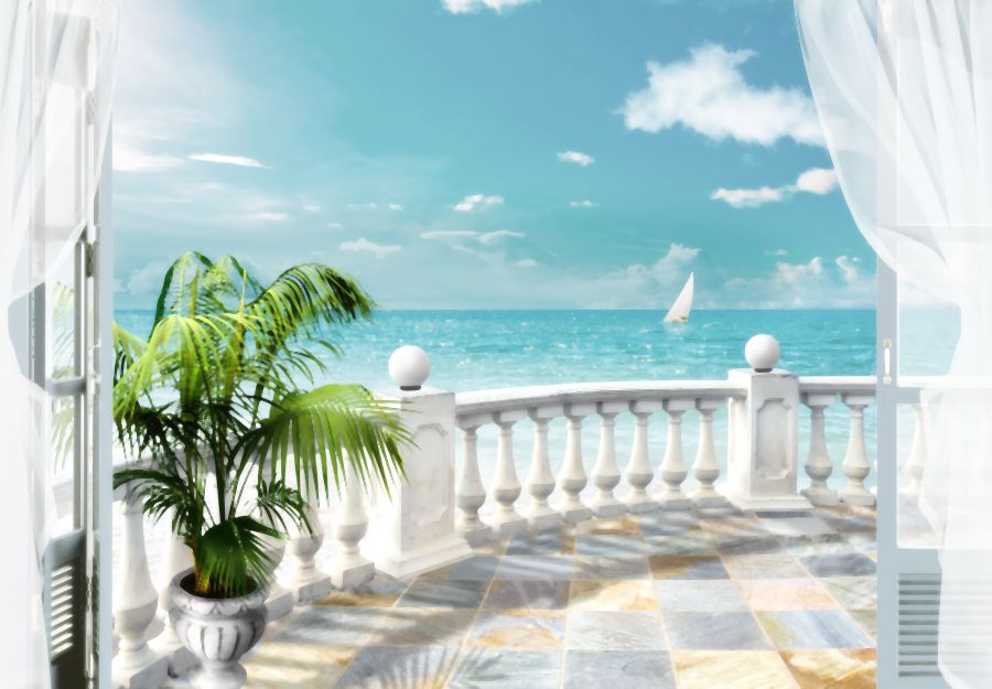 Картина на холсте Балкон с видом на море, арт hd1830801