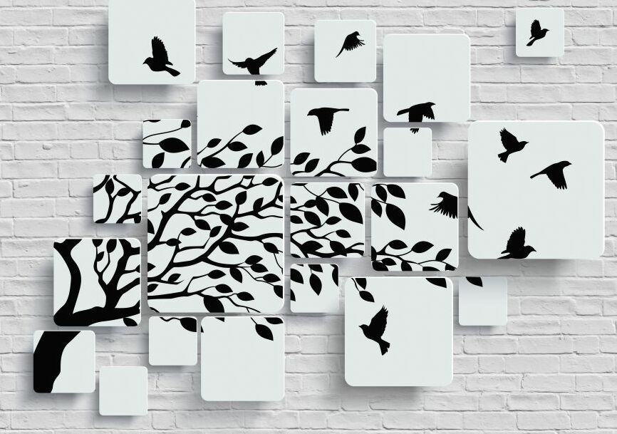 Картина на холсте 3D абстракция стая птиц, арт hd1454301