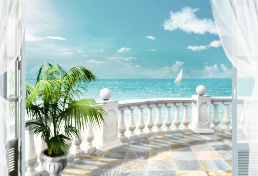 Картина на холсте Балкон с видом на море, арт hd1830801
